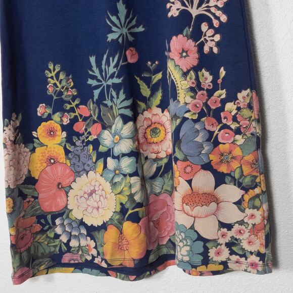 Desigual Navy Sleeveless Shift Dress Size L Botanical Hem Resort Boho - Picture 5 of 6